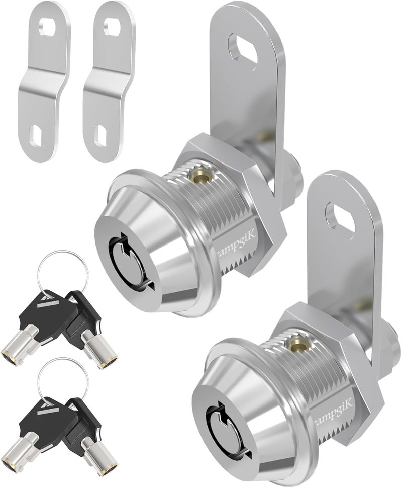 TrampgiK RV Storage Locks, 5/8” Camper Compartment Storage Door Locks with Keys, for RV Camper Travel Trailer,Drawer Cabinet Toolcart Storage, 5/8 Inch 2 Locks with 4 Keyed Alike, Chrome - Image 1